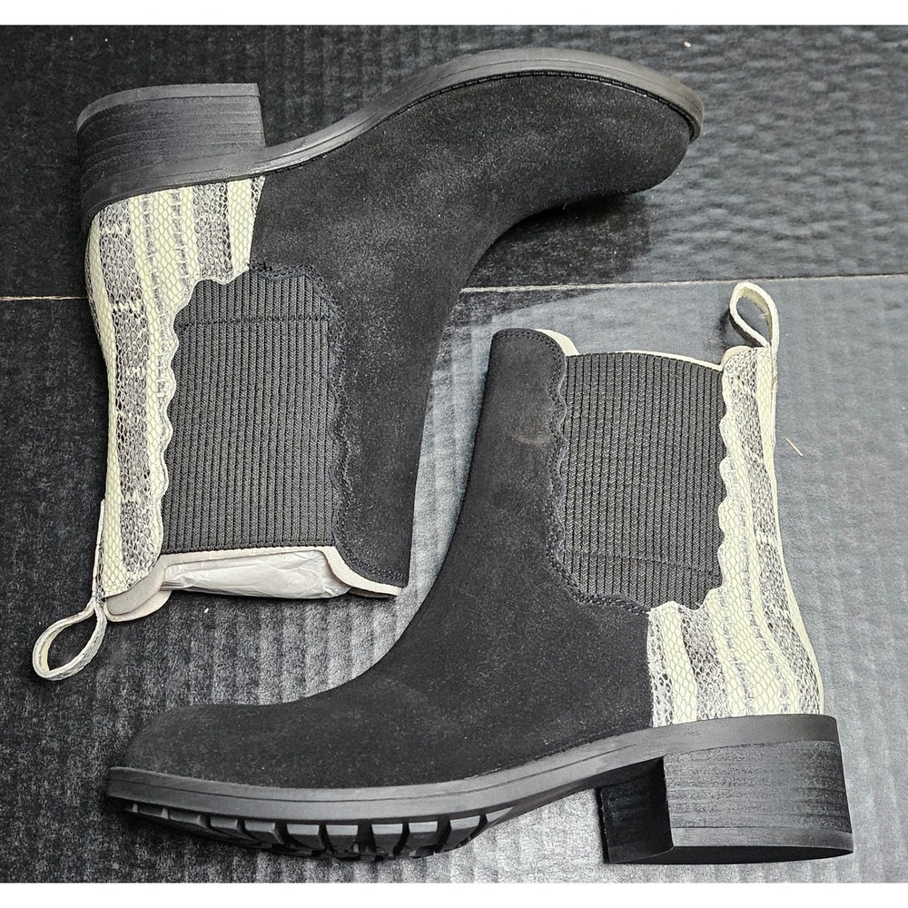 Lori Goldstein Li-Wylie Black‎ Suede Snakeskin Chelsea Boots Womens 5M Low Heel